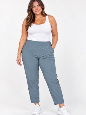 Modern Ambition Ladies' High-Rise Stretch Travel Pants in a dusty blue/teal